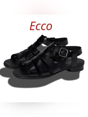 Ecco Black Leather Strappy Fisherman Sandals with Buckle